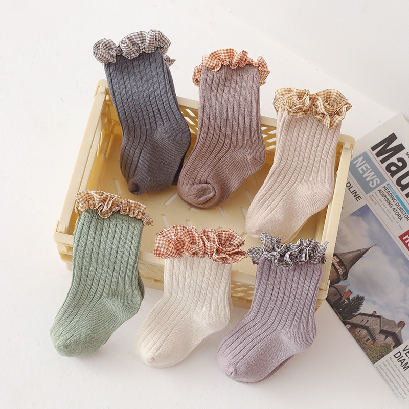 Spring Autumn Baby Girls Ruffle Princess Socks Children Kids Toddler Cotton Socks Solid Striped Clothes Accessories