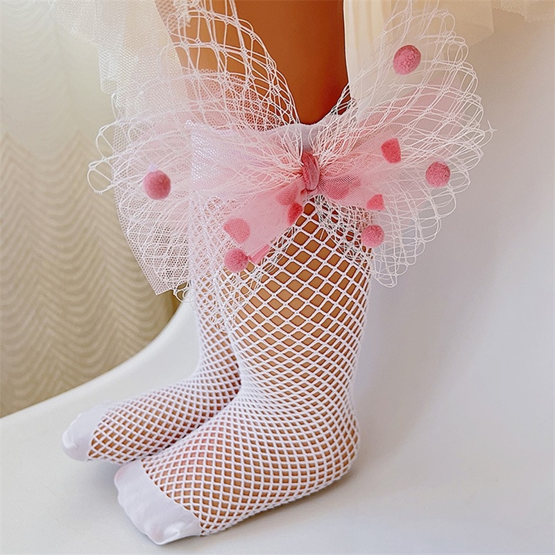 Baby Girls Calf Socks Elastic Mesh Bowknot Soft Lightweight Fishnet Socks for Daily Party