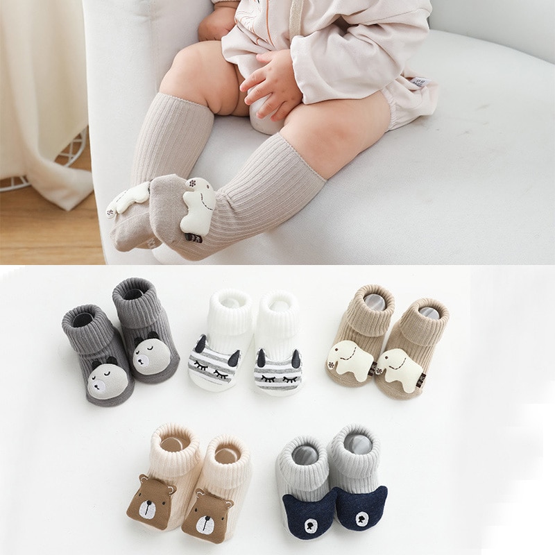Cute Cartoon Animal Doll Anti Slip Floor Newborn Knee High Long Socks Spring Cotton Stockings for Children Baby Boy Girl Infant