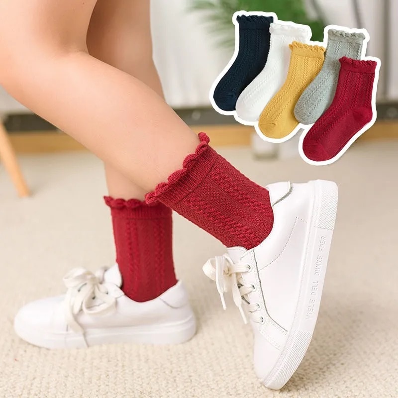 5 Pairs Newborn Baby Girls Fashion Solid Socks Comfort Cotton Children Socks Kids Boy for 0-9 Years Baby Clothes Accessories