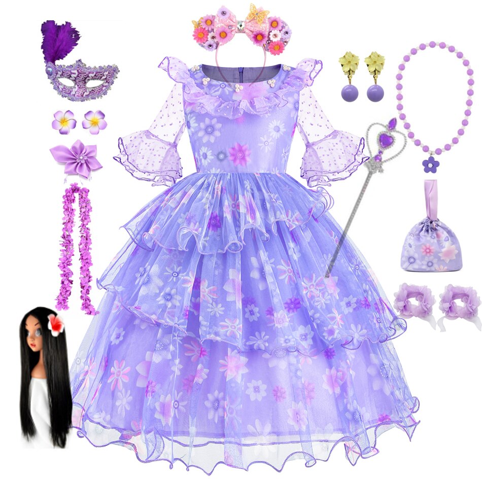 Encanto Costumes Cosplay Princess Dress Isabella Charm for Girls Carnival Christmas Birthday Party Mirabel Dress