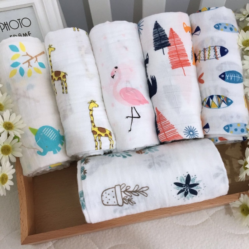 Muslin Swaddle Blankets Neutral, Woodland Baby Swaddling Wrap Nursery Receiving Blanket for Boys&Girls Unisex Large 41x50 in