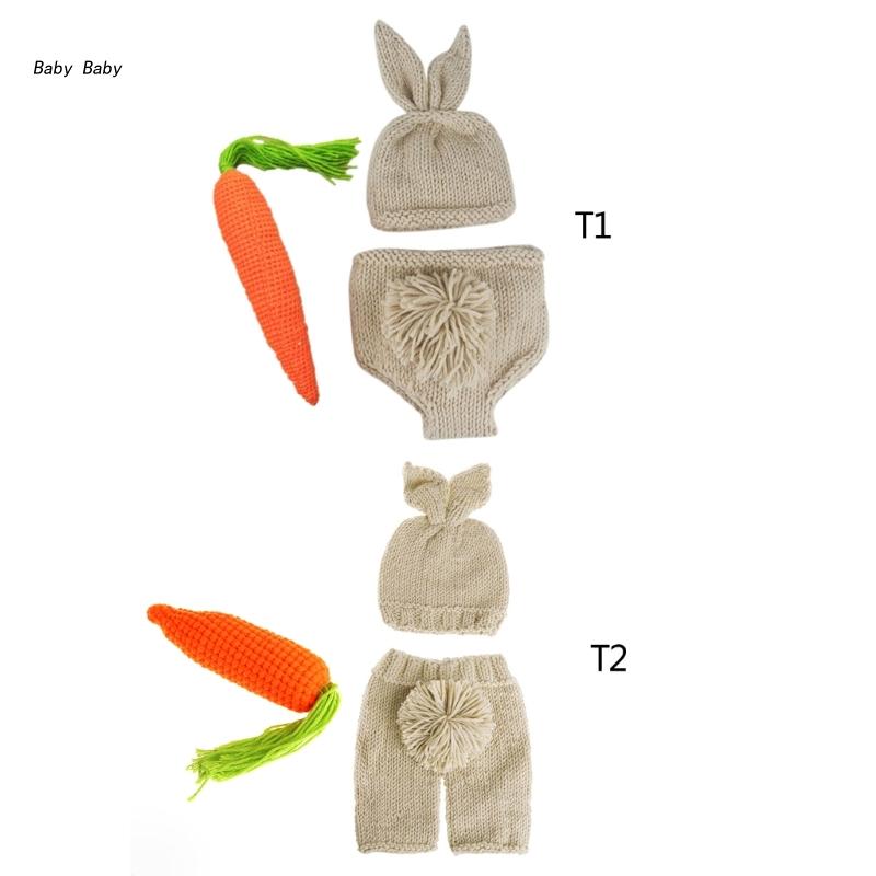 Q81A Baby Photography Costume Bunny Ear Hat & Briefs/Shorts for Newborn Photo Clothes Skin-Friendly Infant Lovely Photo Suit