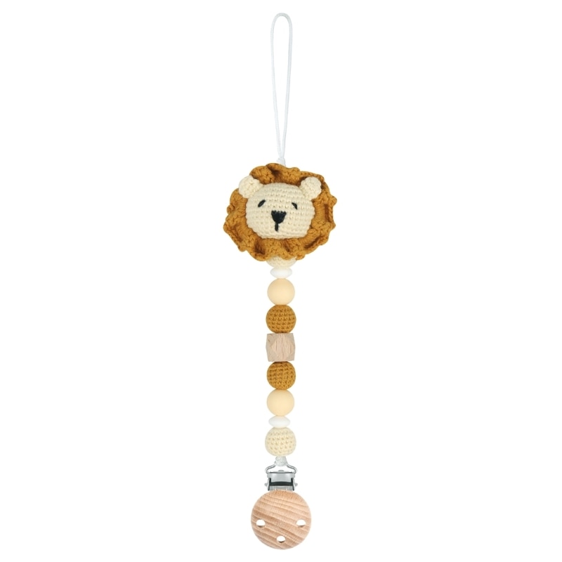 Crochet Lion Pacifier Clip Anti-Lost Teether Clip Infant Toy Clothing Accessory