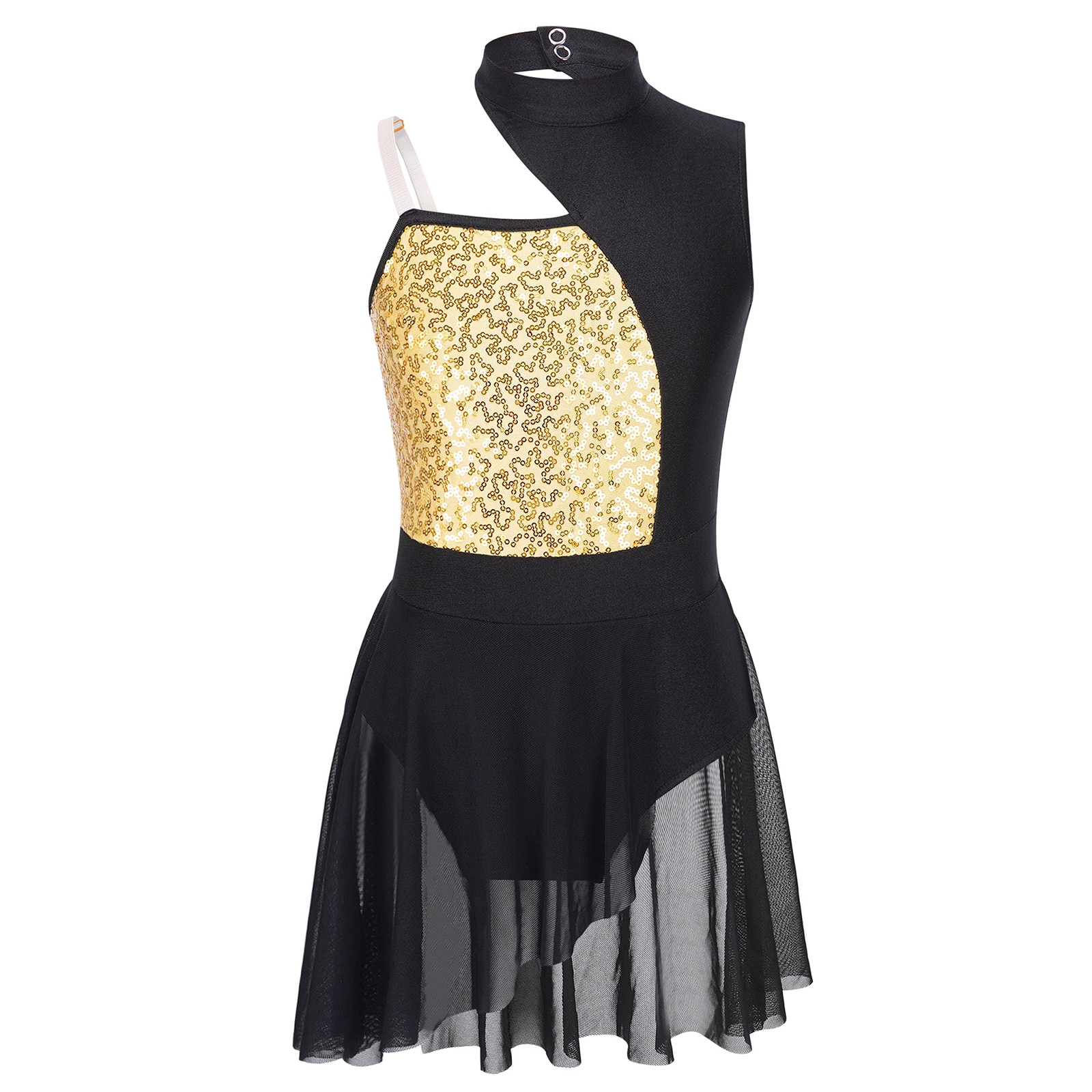 Children Ballet Gymnastics Leotard Dress Kids Girls Sleeveless Off Shoulder Shiny Sequins Lyrical Dance Dress Stage Costumes