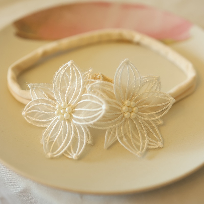 Lace Flower Crown Hairdbands Grils Hair Band Princess Kawaii Baby Elastic Headband Infant White Solid Lovely Accessories Sweet