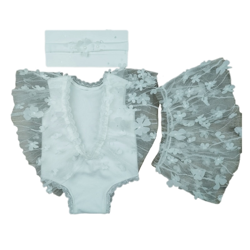 HUYU Baby Photo Costume Hairband & Tulle Tutu Dress Newborns Photo Props Outfit Photoshoot Lace Romper Skin-Friendly Outfit