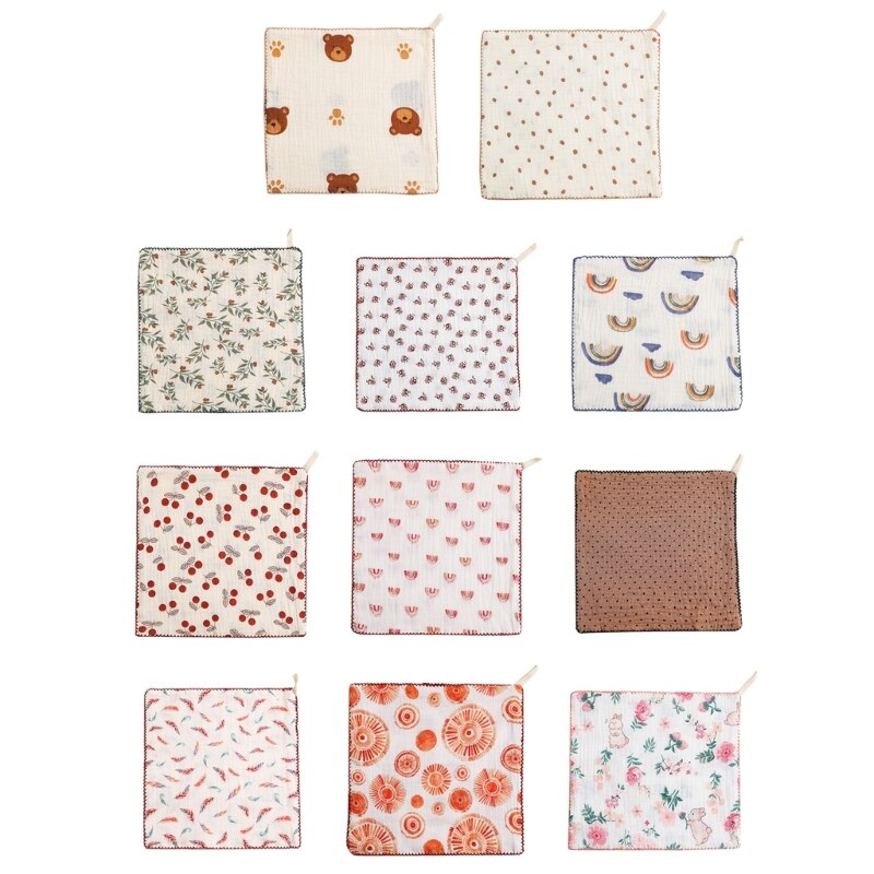 HUYU 10-inch Muslin Burp Cloths Muslin Washcloths Baby Burping Cloth Diaper Absorbent