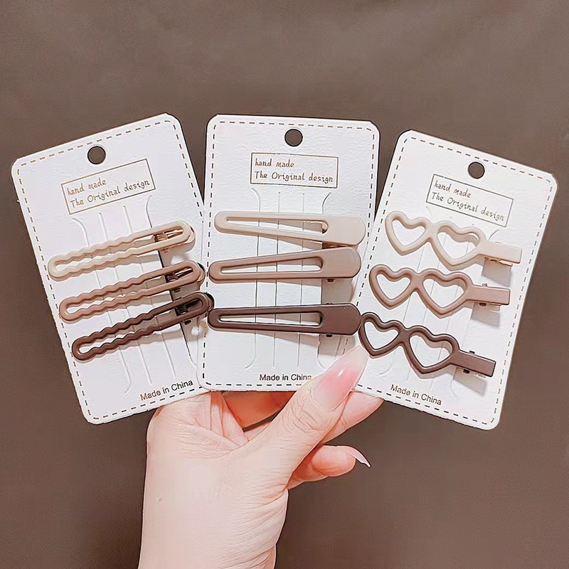 3pcs Korean Fashion Coffee Color Hair Pin Children Bangs Hair Clips Hollow Headwear Girls Kids Hair Accessories