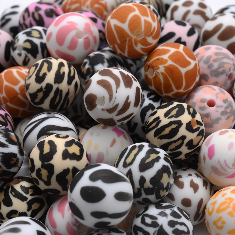 15mm 10Pcs Teether Silicone Beads Leopard Print Round Teething Beads For Baby Pacifier Chain Dummy Holder Clip DIY Necklace