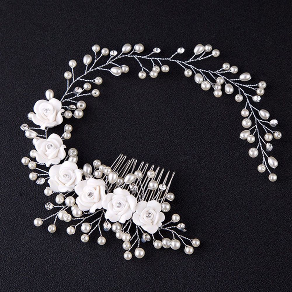 Women Wedding Party Crystal Pearl Handmade Jewelry Hair Comb Hair Ornaments Bridal Headpiece Headband