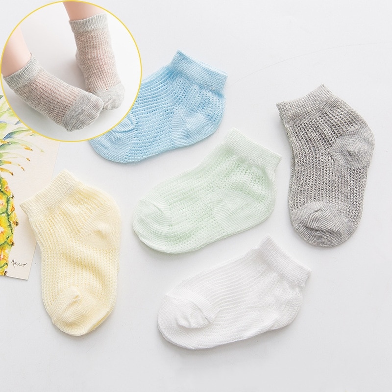 5pairs Baby Children's Mesh Socks Boys Girls Summer Breathable Socks Cotton Newborn Comfortable Sock Kids School Sport Clot