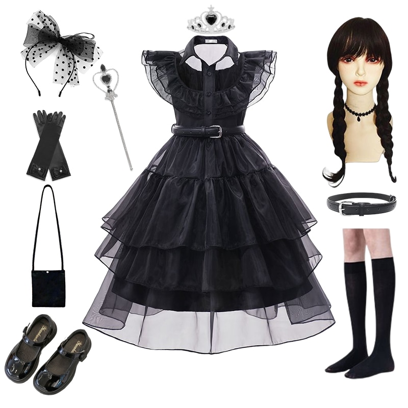 Disney Wednesday Cosplay Costume for Girls Wear 2023 New Kids Vestidos Evening Party Dresses Carnival Easter Halloween Clothes