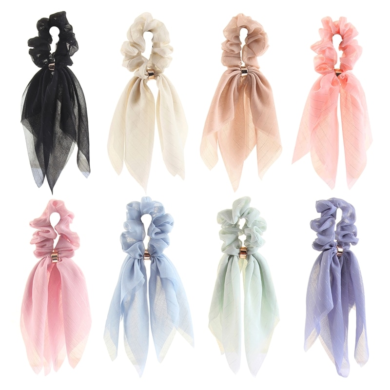 Exquisite Ponytail Scarf Hair-rope with Bowknot Solid Color Women Hair Styling