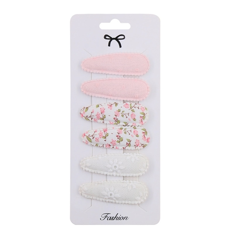 6Pcs/Set Kids Baby Girls Waterdrop Shape Small Hair Clips Sweet Floral Print Cloth Covered Metal Snap Barrettes Hairpins