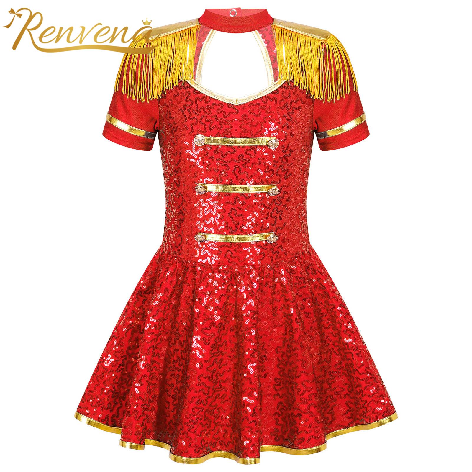 Kids Girls Circus Ringmaster Costumes Cosplay Dress Honor Guard Sequins Tassel Epaulets Performance Clothes Halloween Dress Up