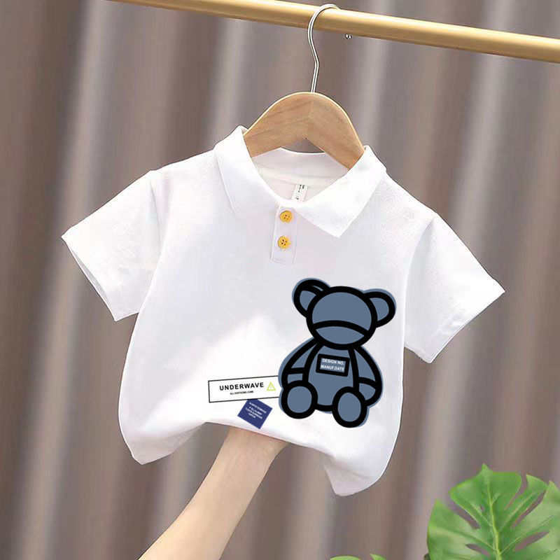 Children's Cotton Summer Polo Shirt Boy And Girl Cartoon Printed College Style Lapel Handsome Short Sleeve T-shirt Two-piec