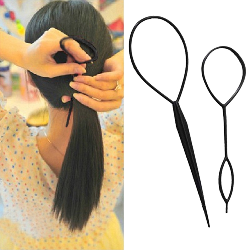 Hair Tail Tool Set 10 Pack Hair-Loop Tools with 2 Size Hair Braiding Tool Quick Hair Styling Tools Girl Ponytail Maker QX2D