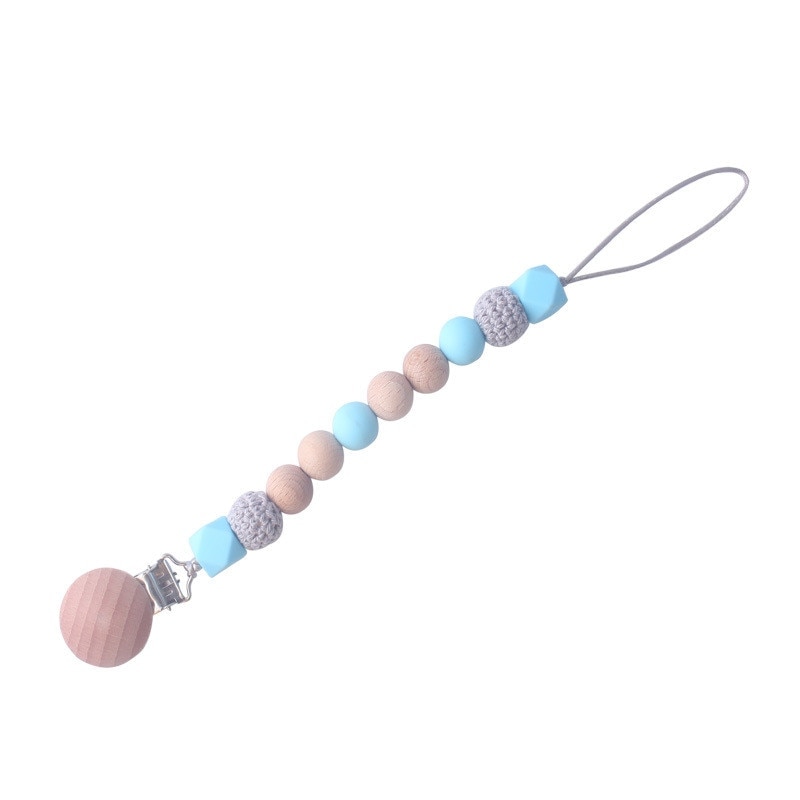 Handmade Wood Baby Pacifier Clip Safe Teething Chain Crochet Teether Eco-friendly Dummy Chains Holder