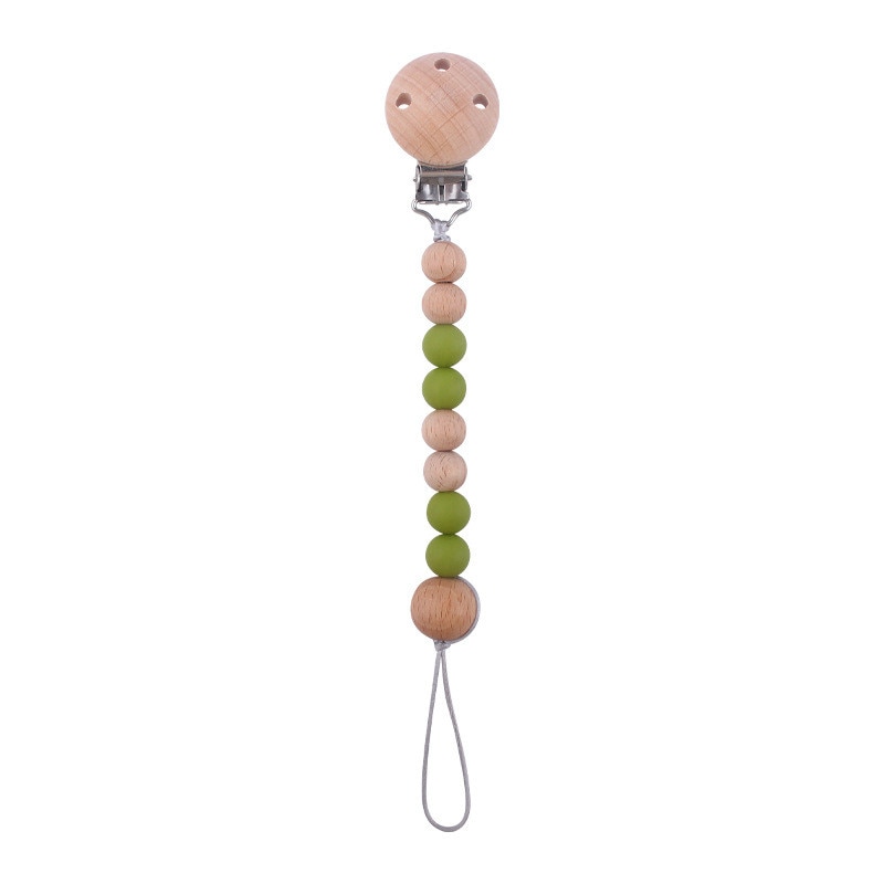 Bebes Pacifier Chain Silicone Beads Dummy 3 Hole Beech Wood Clip Holder Soother Chains Baby Teething Toys Chew Gifts
