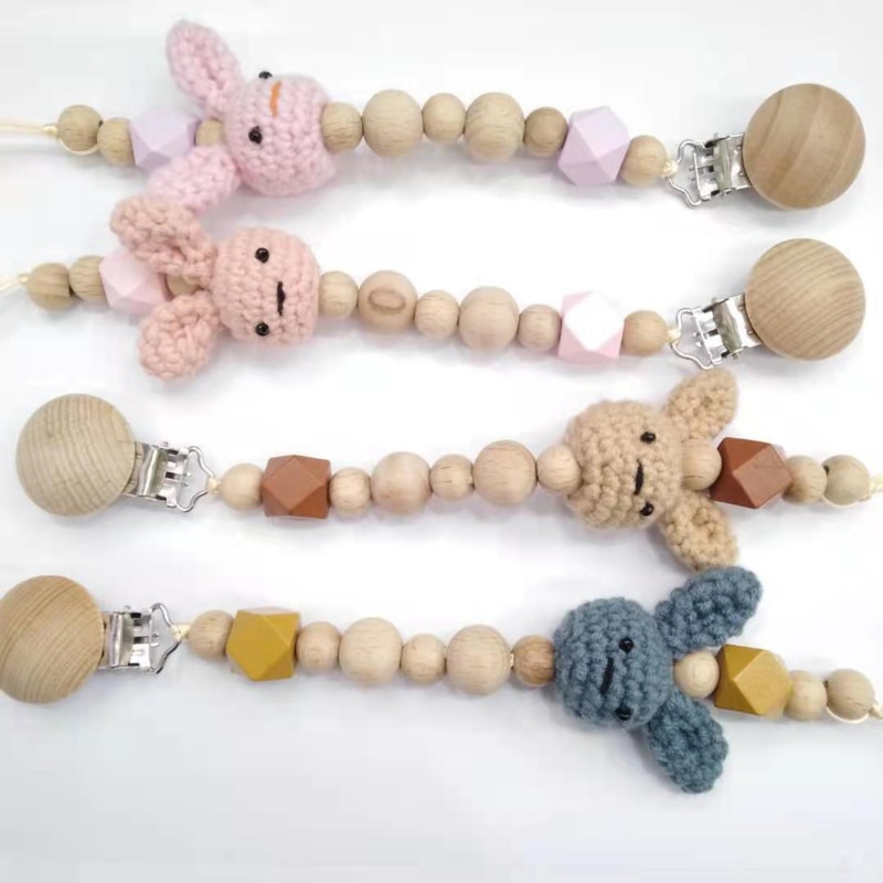 Wooden Pacifier Chains Personalized Name Handmade DIY Teething Chain Baby Teether Dummy Clip Crochet Bead Children Product