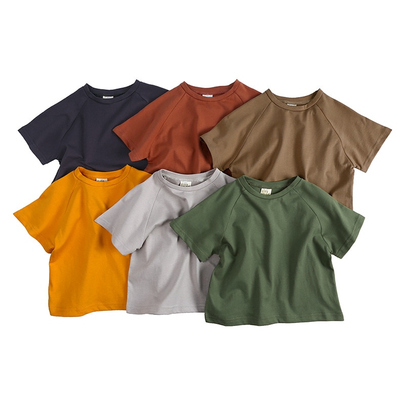 Summer Kids T-shirt Fashion Solid Girls Tees Short Sleeve Cotton Boys Tops Korean Casual Children Clothes For 1-7Y