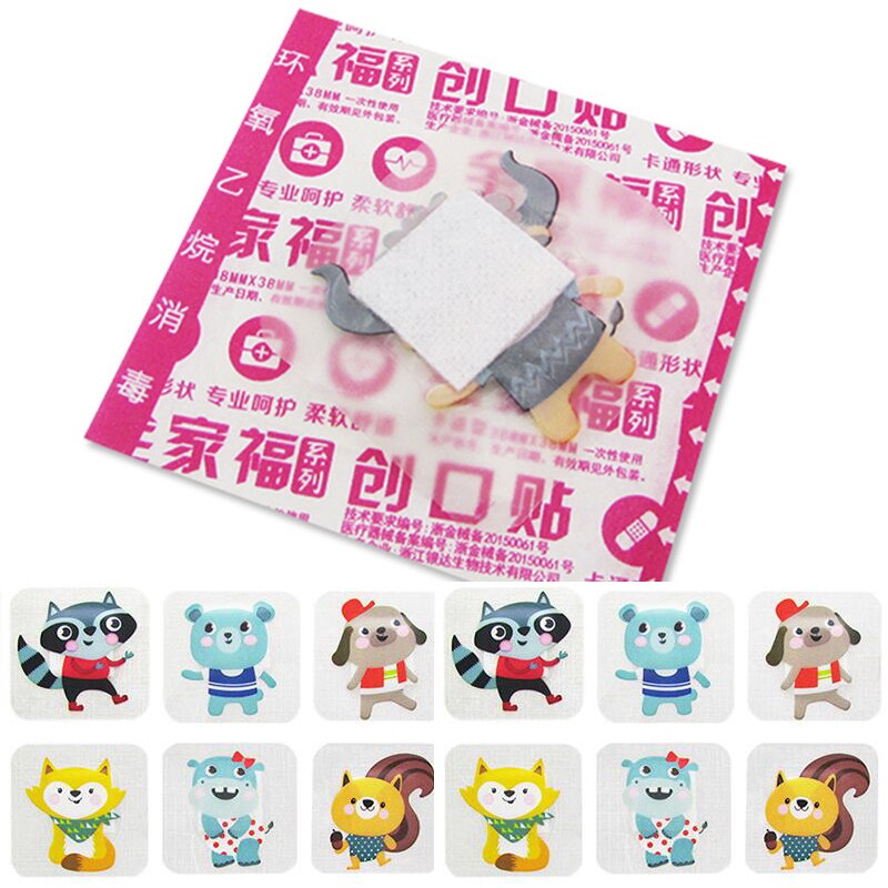16Pcs/set Square Waterproof Healing Wound Strips Adhesive Bandage Band Aid Plaster Cartoon Patterned Cute Baby Bandages Stickers