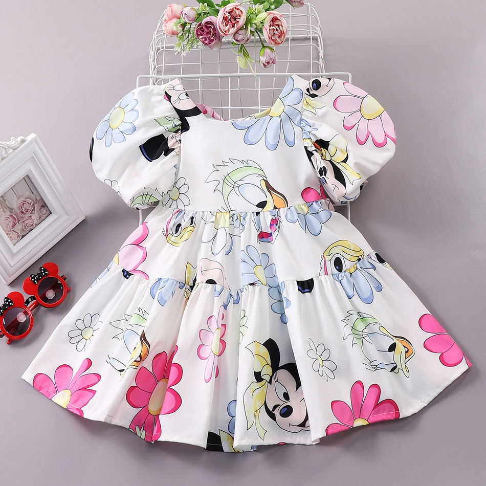 2023 Disney Summer Baby Girl Dress Mickey Minnie Mouse Daisy Puff Sleeve Cosplay Cartoon Costume for Party Birthday Prom Dress