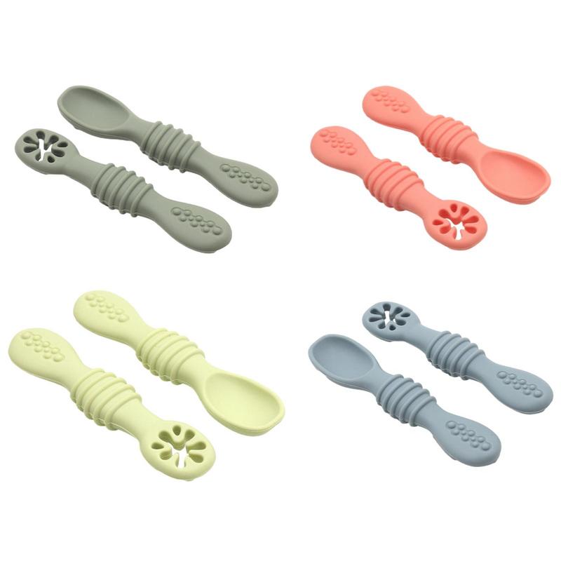 1PCS Lovely Baby Learning Spoons Utensils Set Adorable Toddler Tableware Baby Silicone Teether Toys Feeding Scoop Training