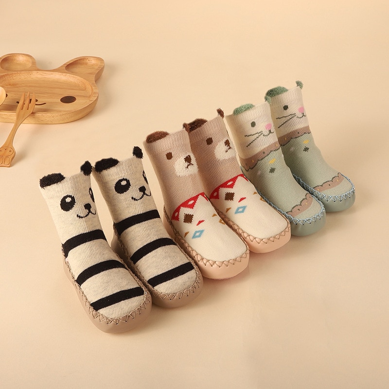 Spring Baby Socks with Non-slip Rubber Soles Cute Cartoon Anti-slip Floor High Long Shoes for Infant Newborn Girls Boy Children