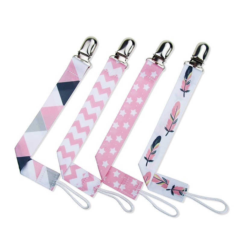 4Pcs Pacifier Clip Holder Chain Ribbon Pacifier Chains for Newborn Teething Soother Chew Dummy Clips handmade Baby Teether Chain