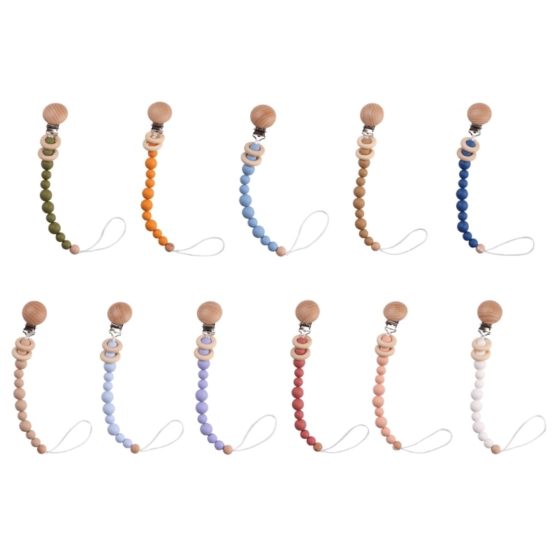 Solid Color Silicone Bead Pacifier Clip Anti-Drop DIY Teether Baby Product Soother Clip Dummy Chain Pacifier Accessories