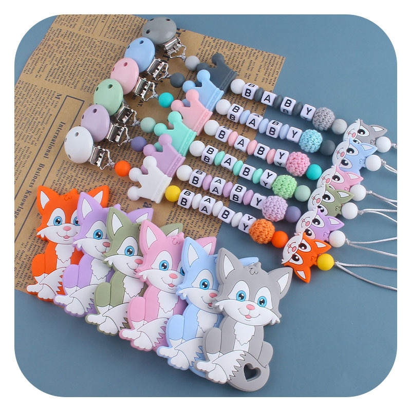 Free Personalized Name Baby Pacifier Clips Chains Cat Silicone Teether Teething Toys Dummy Holder Pacifier Chain Gifts BPA Free