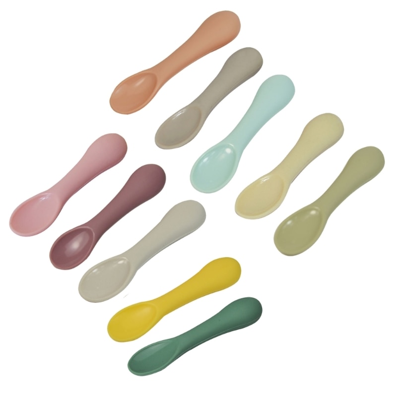 Baby Self Feeding Spoon Toddler Multi-use Feeding Spoon Set Grade Children Silicone Utensil Anti-Choke Spoons 2pcs