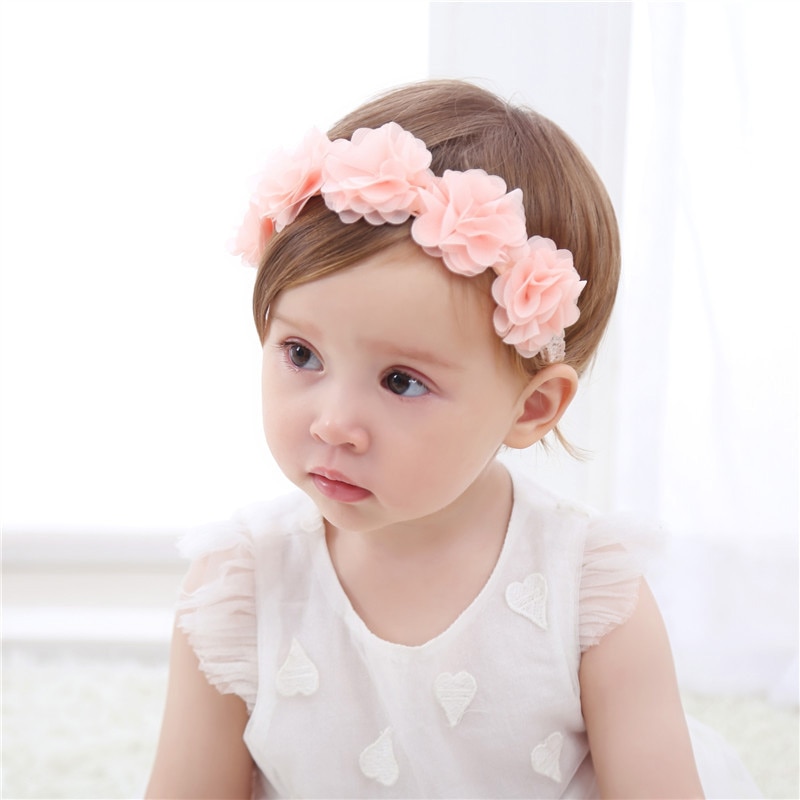 Baby Flower Headband Pink Chiffon Hair Bands for Girls Floral Hairband Infant Toddler DIY Headwear Kids Hair Accessories 머리띠
