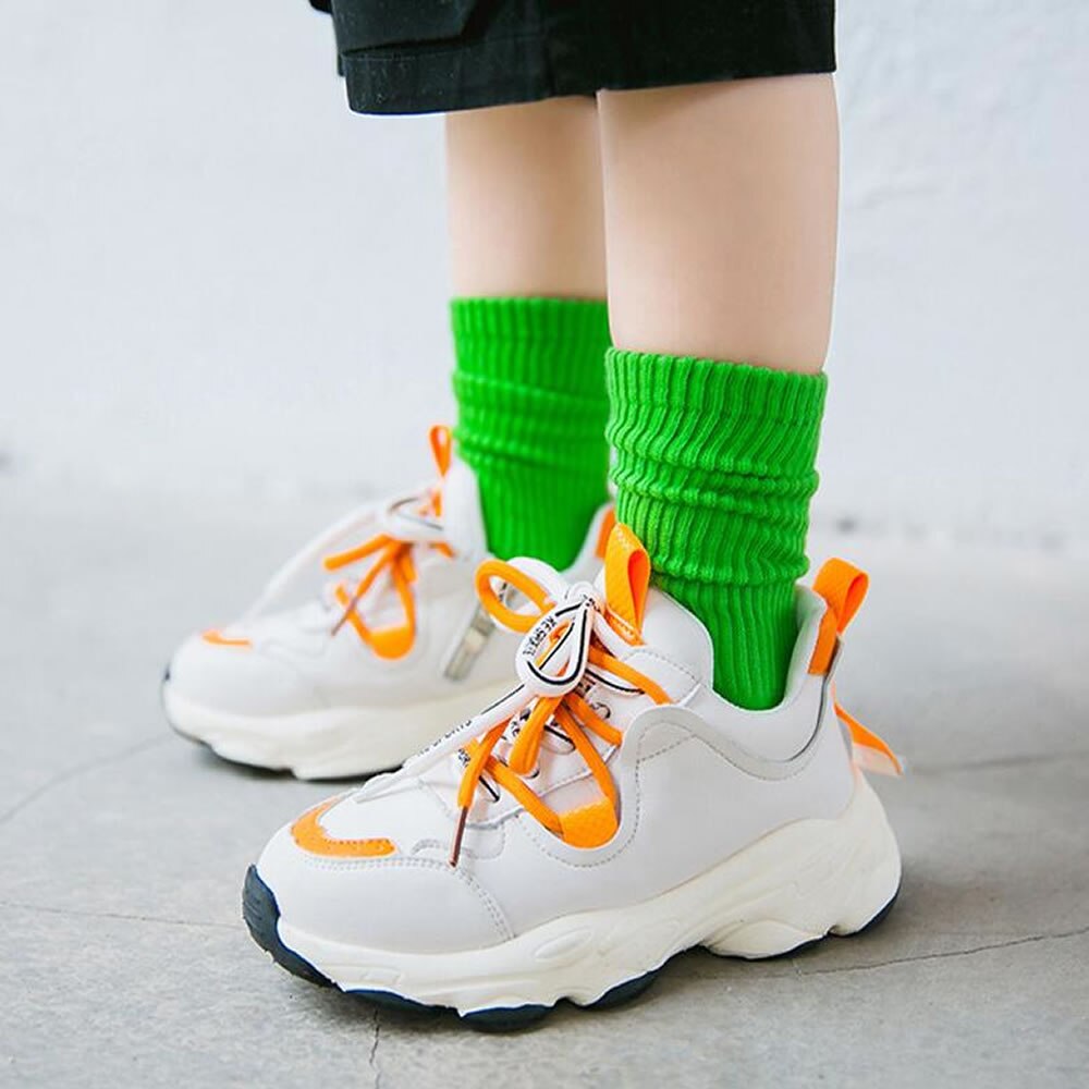Girls' socks spring ins candy-colored combed cotton children's socks cartoon solid color double needle children's