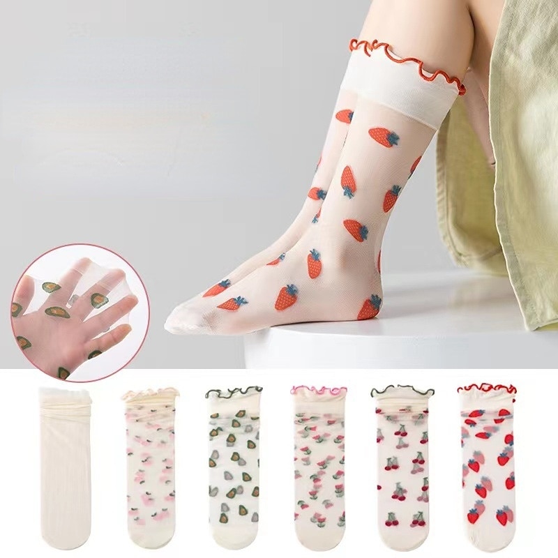 Summer Baby Children Girl's Cute Transparent Strawberry Socks Kid's Toddler Princess Knee High Socks Japanese Style 1-