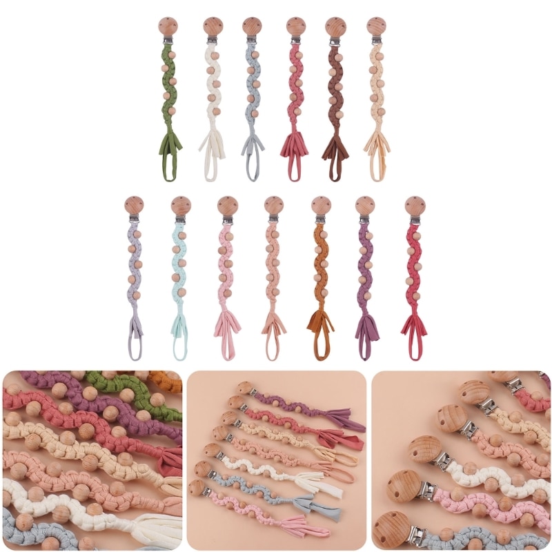 Vintage Simple Crochet Pacifier Clip Baby Cotton Tassel Pacifier Chain for Newborn Teething Soother Chew Dummy Clips hand made