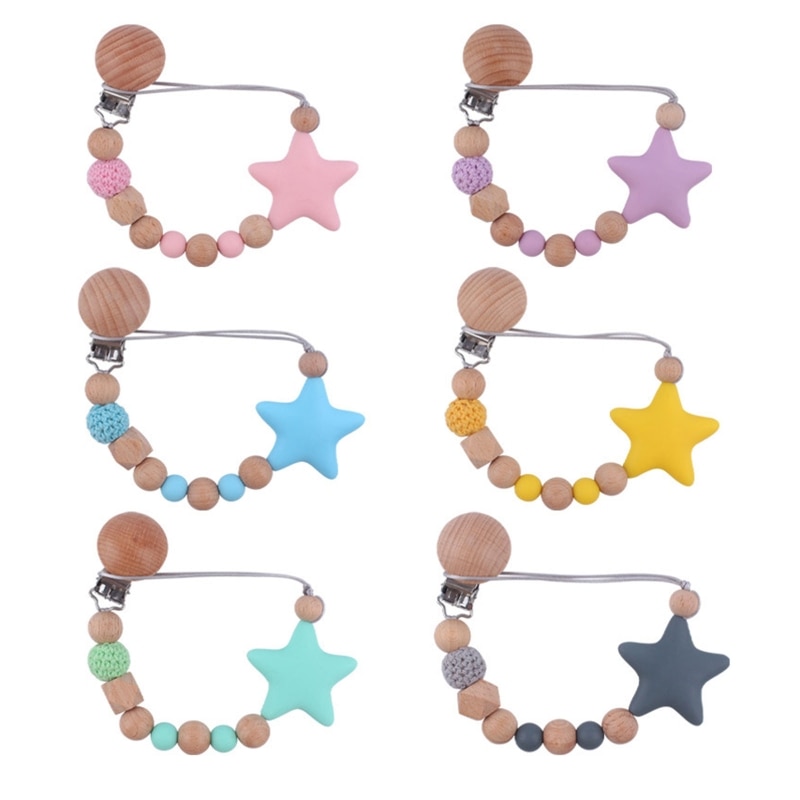 Cute Star Baby Pacifier Clips Silicone Beads Infant Nipple Appease Soother Chain Clips Dummy Holder Nipple Clip