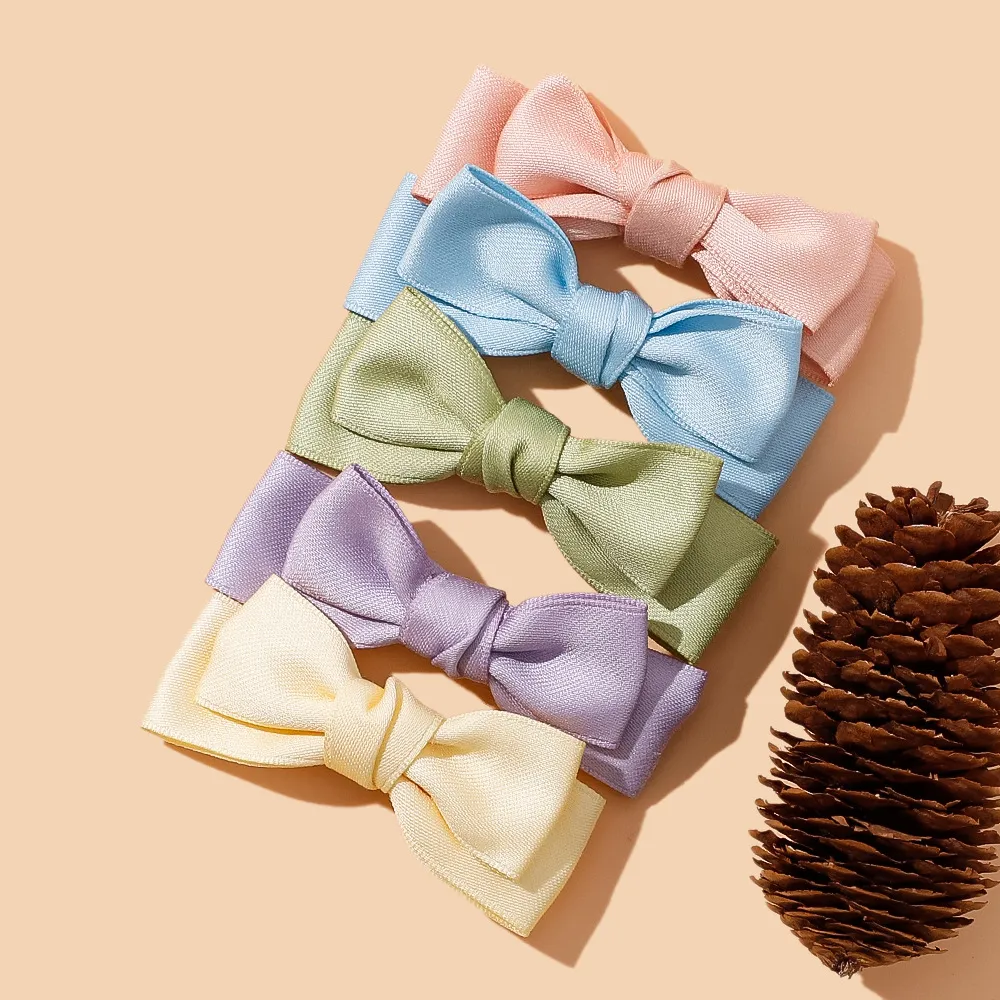 1Pc Girl Hair Bows with Clips Ribbon Hairgrips Kids Solid Color hair Pins Toddler Lovely Hairclips Spring hair Accessories