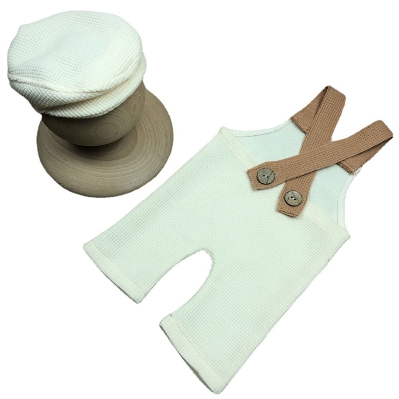 Back Strap Pants Suit and Matching Hat Cosy Baby Photography Outfit 0-1M Newborn Photo Session Props Cap and Jumpsuits Wholesale
