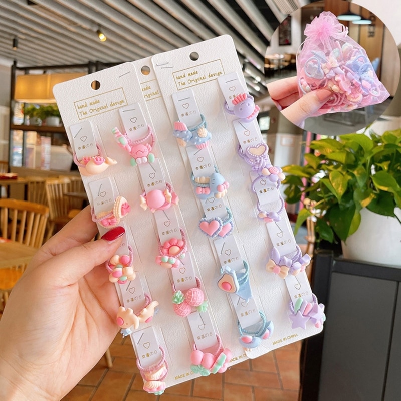 40pcs Lovely Hair Ties for Girls Colorful Elastic Hair Ties Cute Cartoon Design Hair Ropes Hair Accessories for Girls