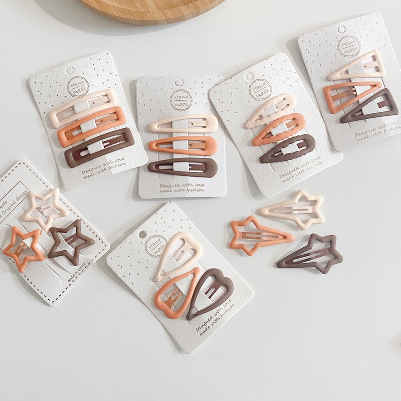 3pcs/set Frosted Simplicity Hairpins Headband Star Oval Triangle Square Hair Clips for Kids Girls Snap Click Clack Accessories