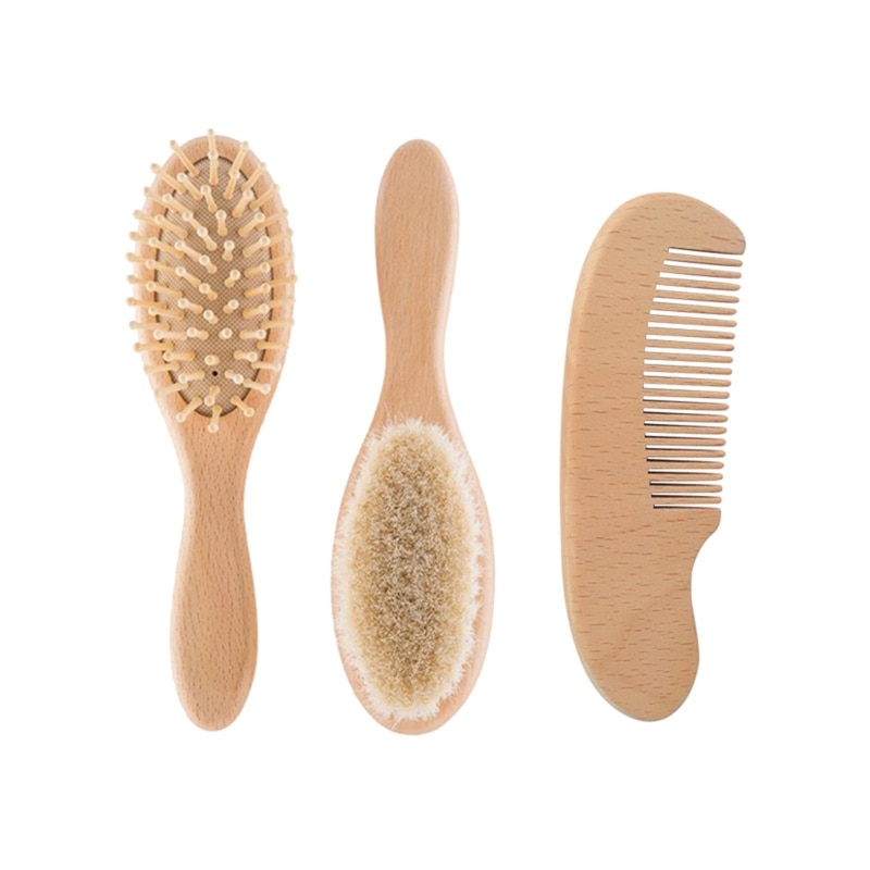 77HD Baby Hair Comb 3pcs/set Beech Wool Hair Brush for Head Comb for Head Massager for Newborn Baby Girls Boys Baby Shower