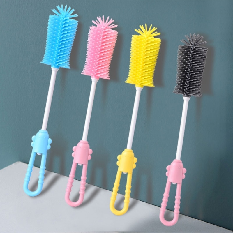 Feeding Bottle Silicone Brush Rotating Bottle Brush Food Grade Pacifier Teats Brush Nipple Cleaning Brushes Baby Supply
