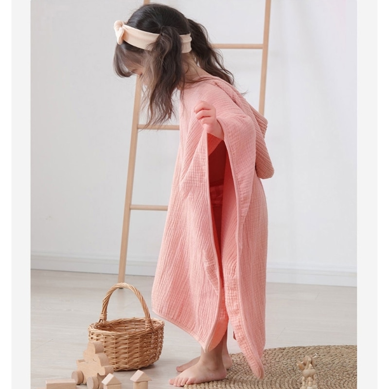 Soft Cotton Baby Hooded Bath Towel Sleepwear for Baby Toddle Newborn Ultra-absorbent 4 Layer Bathrobe Blanket(0-6 Year)