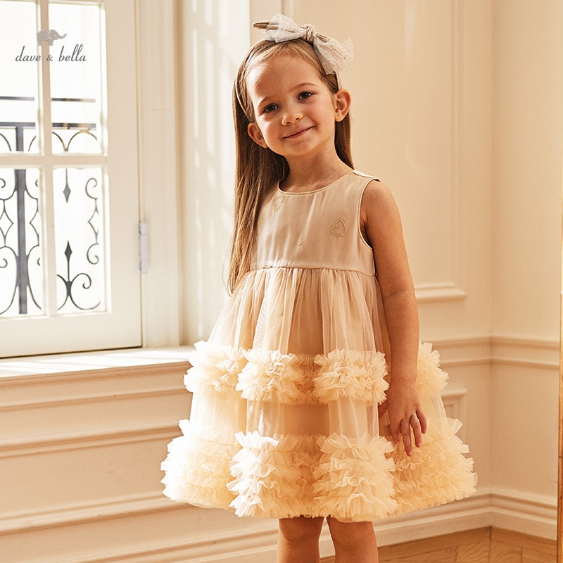 Dave Bella Girl's Dresses Summer New Children's Mesh Cake Dress In The Big Children Temperament Princess Dress DB22354