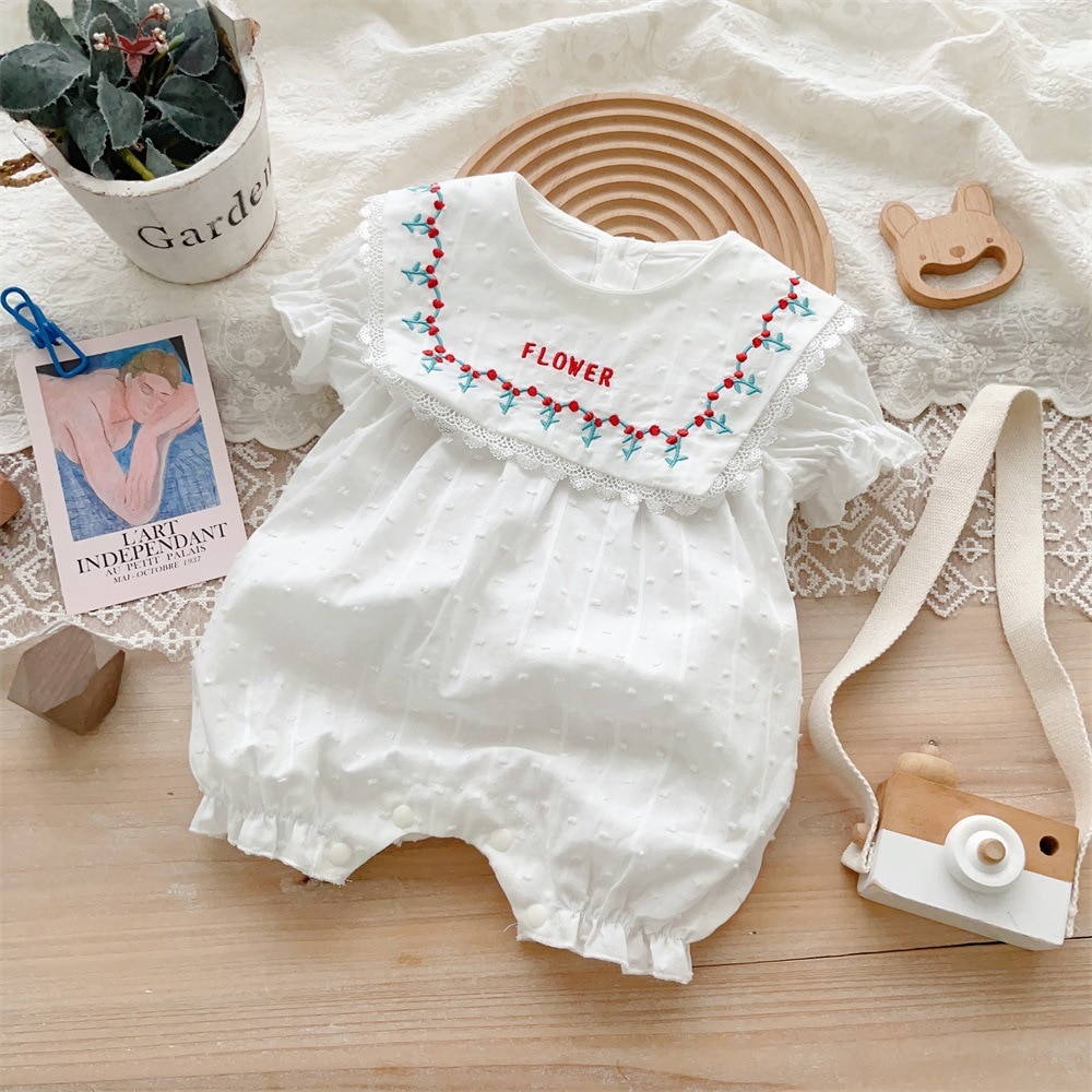 Jenny&Dave Infant and toddler clothing 2023 summer romper thin female baby short sleeved crawling suit cotton embroidered pr