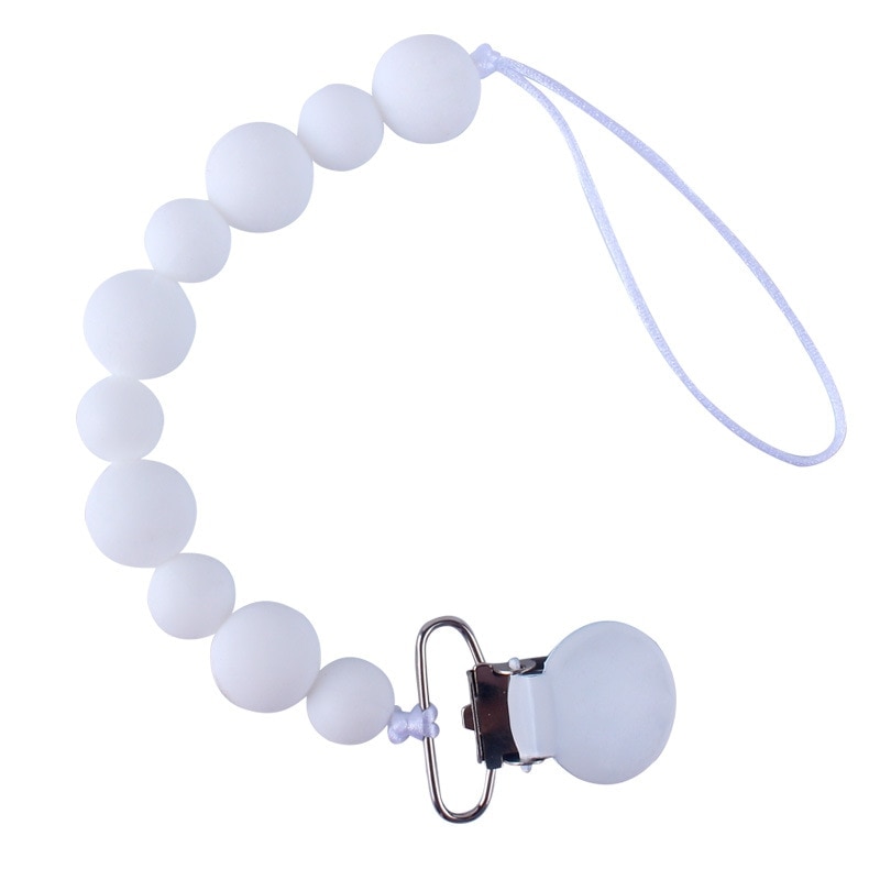 White Metal Pacifier Clips Handmade Silicone Beads Chain Baby Supplies Soother Teething Attache Tetine