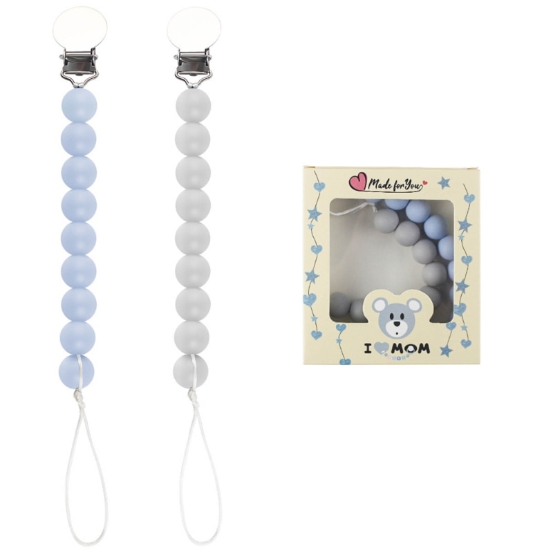 Nipple Clip Teething Bead Pacifier Chain Anti-Lost Soother Clip Baby Teether Toy Hanging-Clip Nursing Accessories 2PCS